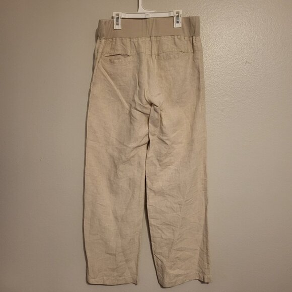 ALLEN ALLEN elastic stretch waist lightweight linen wide leg pants Medium Beige - Picture 2 of 9
